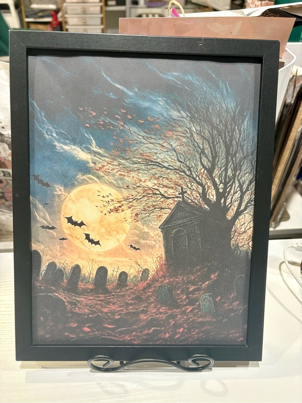 Halloween Graveyard Framed 8x10 Art Print in Black